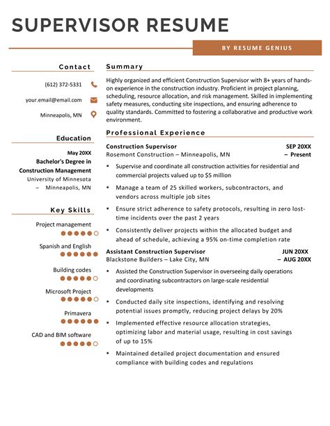 supervisor resume examples